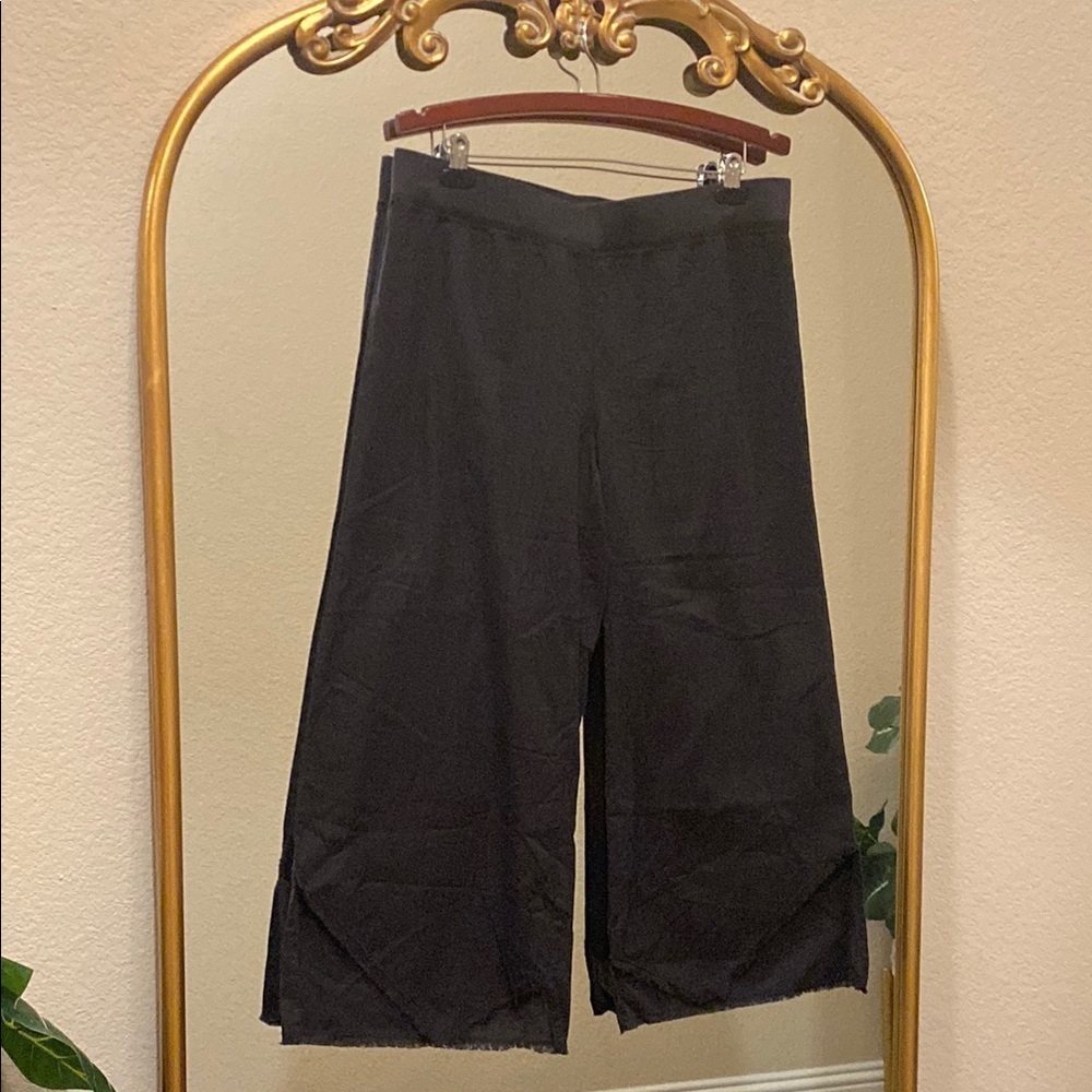 Wearables Black High-rise Linen Blend Wide-Leg Pants Size XL